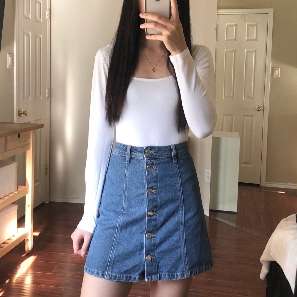 H&M A-Line Button Front Jean Skirt